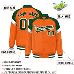 Orange Green-White Color Block Varsity Letterman Jacket 2