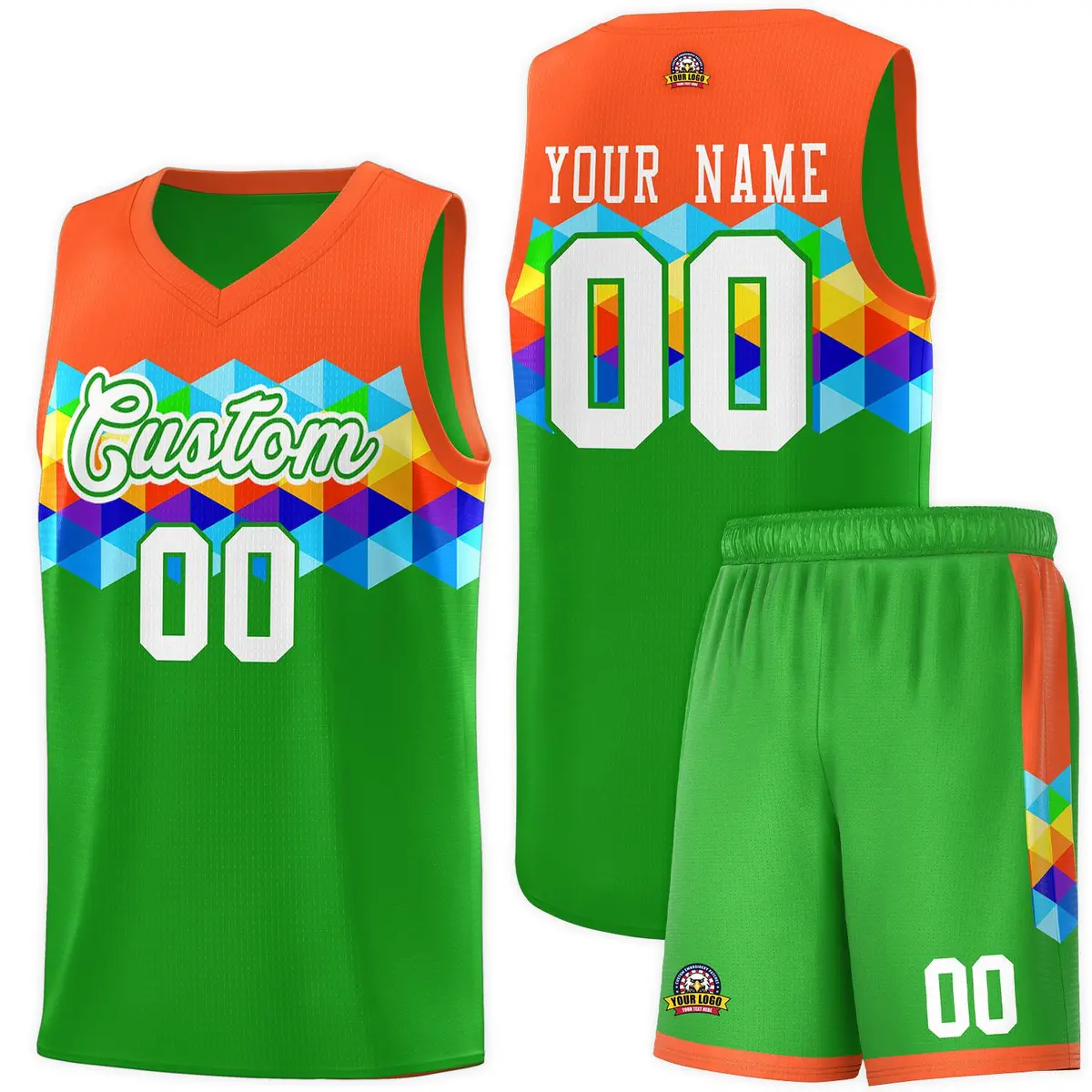 Orange Green-White Colorful Basketball Jersey Sets
