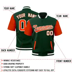 Orange Green White Full-Snap Short Sleeve Varsity Jacket 2