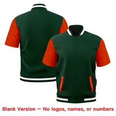 Orange Green White Full-Snap Short Sleeve Varsity Jacket 7