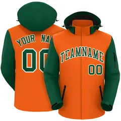 Orange Green-White Raglan Sleeves Waterproof Jacket
