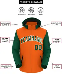 Orange Green-White Raglan Sleeves Waterproof Jacket 2