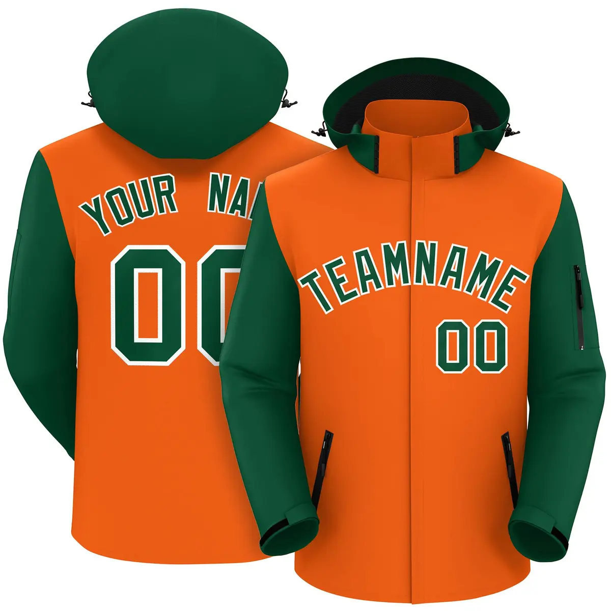 Orange Green-White Raglan Sleeves Waterproof Jacket