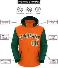 Orange Green-White Raglan Sleeves Waterproof Jacket 2