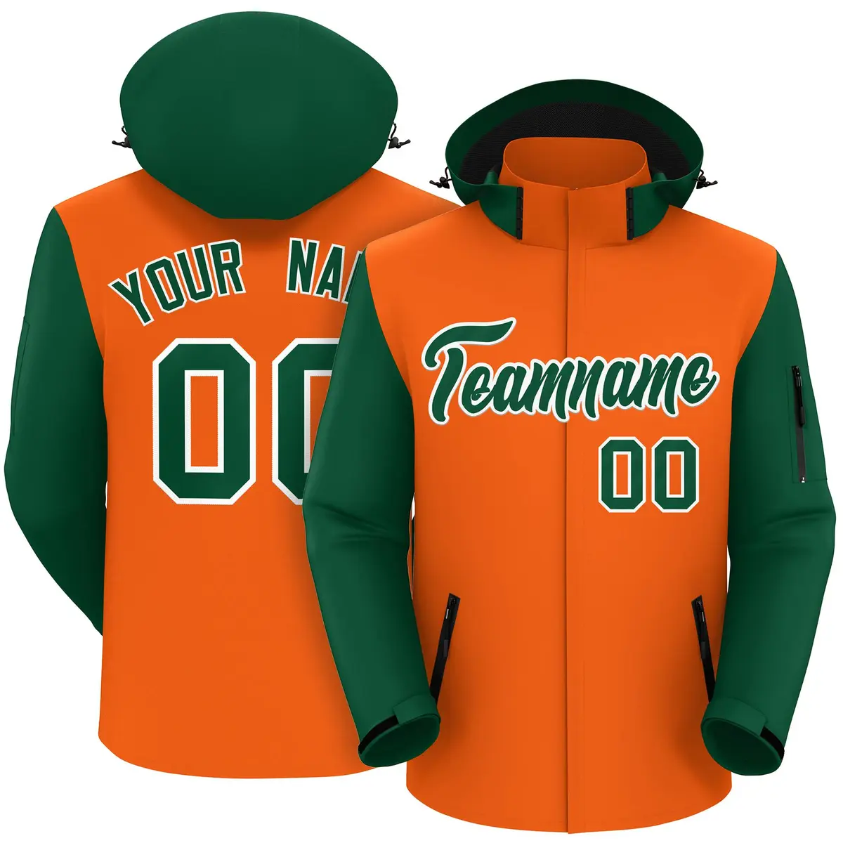 Orange Green-White Raglan Sleeves Waterproof Jacket