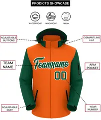 Orange Green-White Raglan Sleeves Waterproof Jacket 2