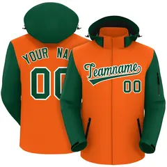 Orange Green-White Raglan Sleeves Waterproof Jacket