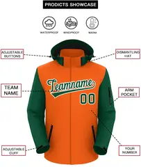 Orange Green-White Raglan Sleeves Waterproof Jacket 2