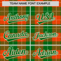 Orange Green-White Varsity Plaid Pattern Full-Snap Letterman Jacket 3