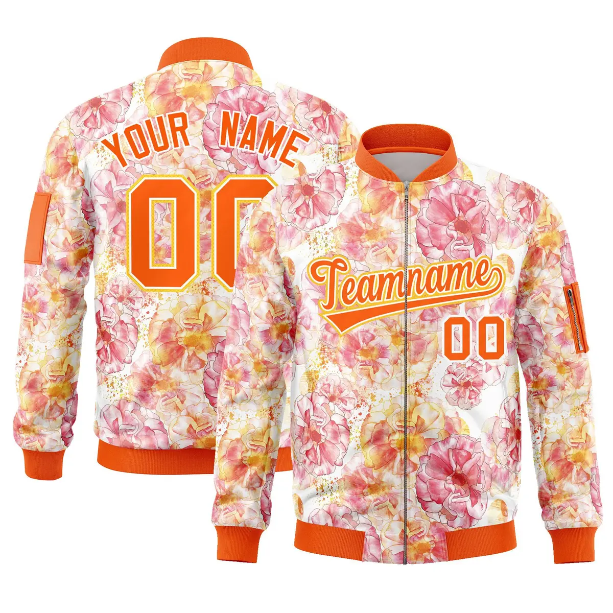 Orange Hawaii Full-Zip Letterman Varsity Bomber Jacket