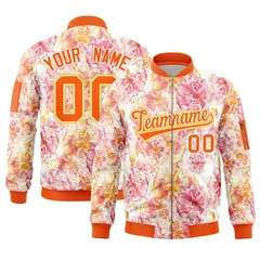 Orange Hawaii Full-Zip Letterman Varsity Bomber Jacket