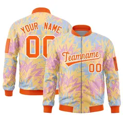 Orange Hawaii Full-Zip Letterman Varsity Bomber Jacket