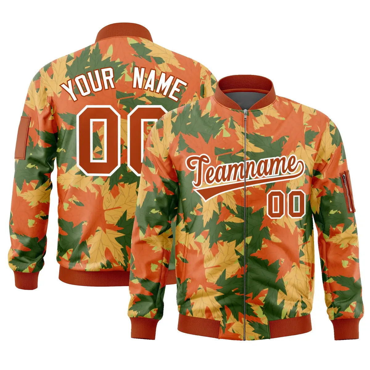 Orange Hawaii Full-Zip Letterman Varsity Bomber Jacket