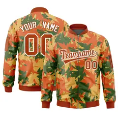 Orange Hawaii Full-Zip Letterman Varsity Bomber Jacket