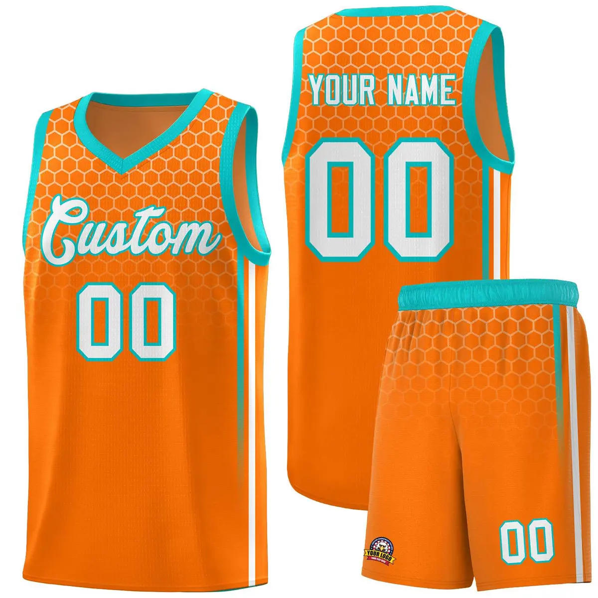 Orange Honeycomb Pattern Basketball Uniform Jersey
