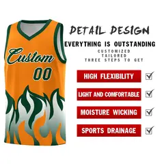 Orange Hunter Green Flame Pattern Sports Basketball Jersey 2
