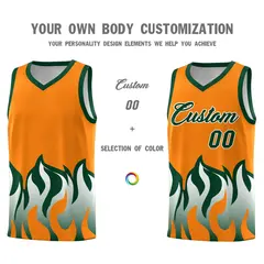 Orange Hunter Green Flame Pattern Sports Basketball Jersey 3