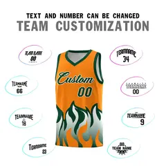 Orange Hunter Green Flame Pattern Sports Basketball Jersey 4