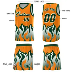 Orange Hunter Green Flame Pattern Sports Basketball Jersey 5