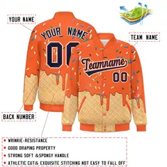 Orange Ice Cream Cone Graffiti Full-Snap Varsity Letterman Jacket 2