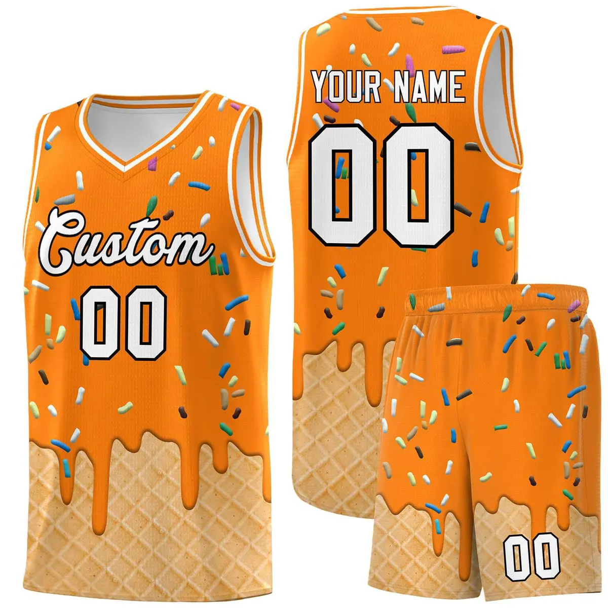 Orange Ice Cream Element Pattern Basketball Kits