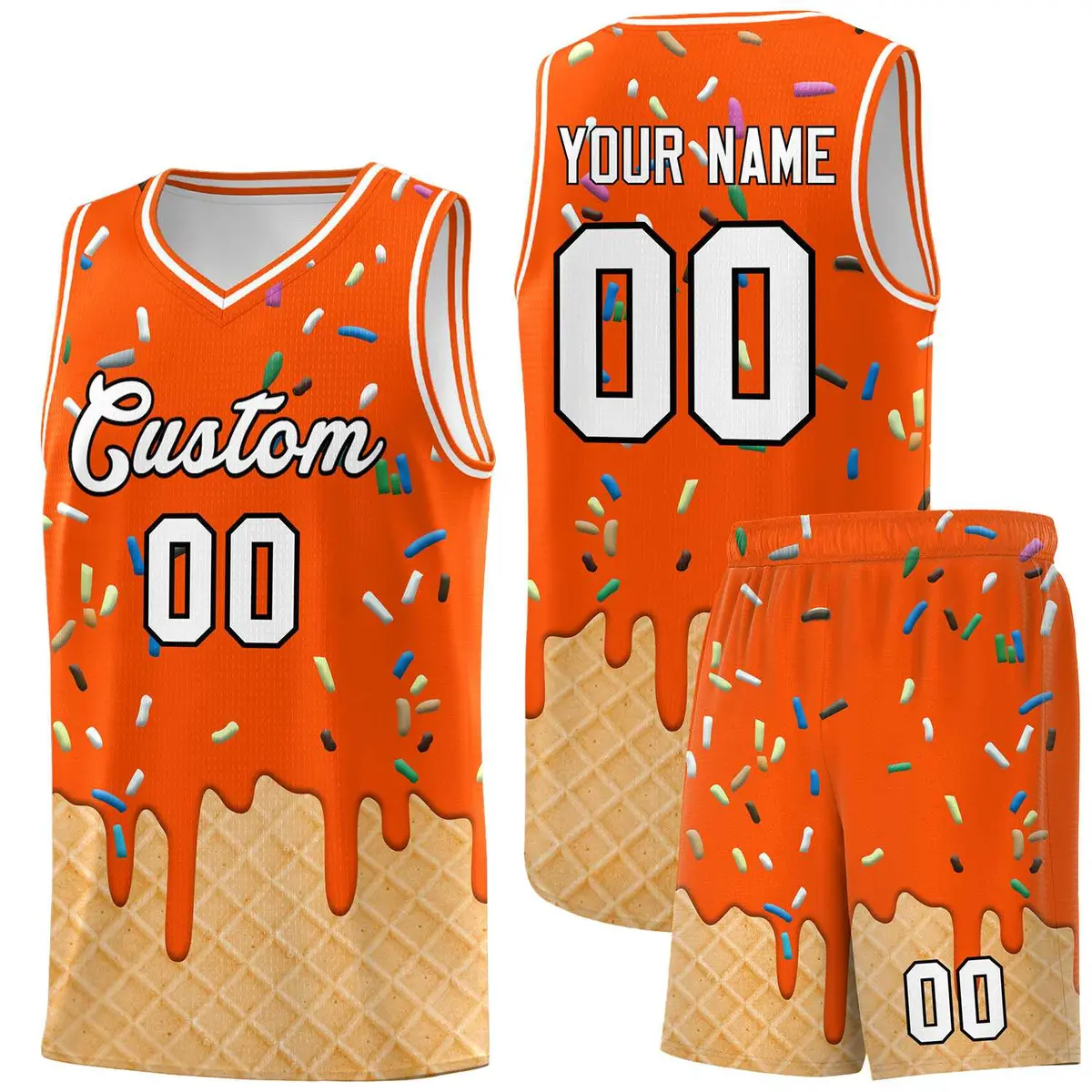 Orange Ice Cream Element Pattern Basketball Kits