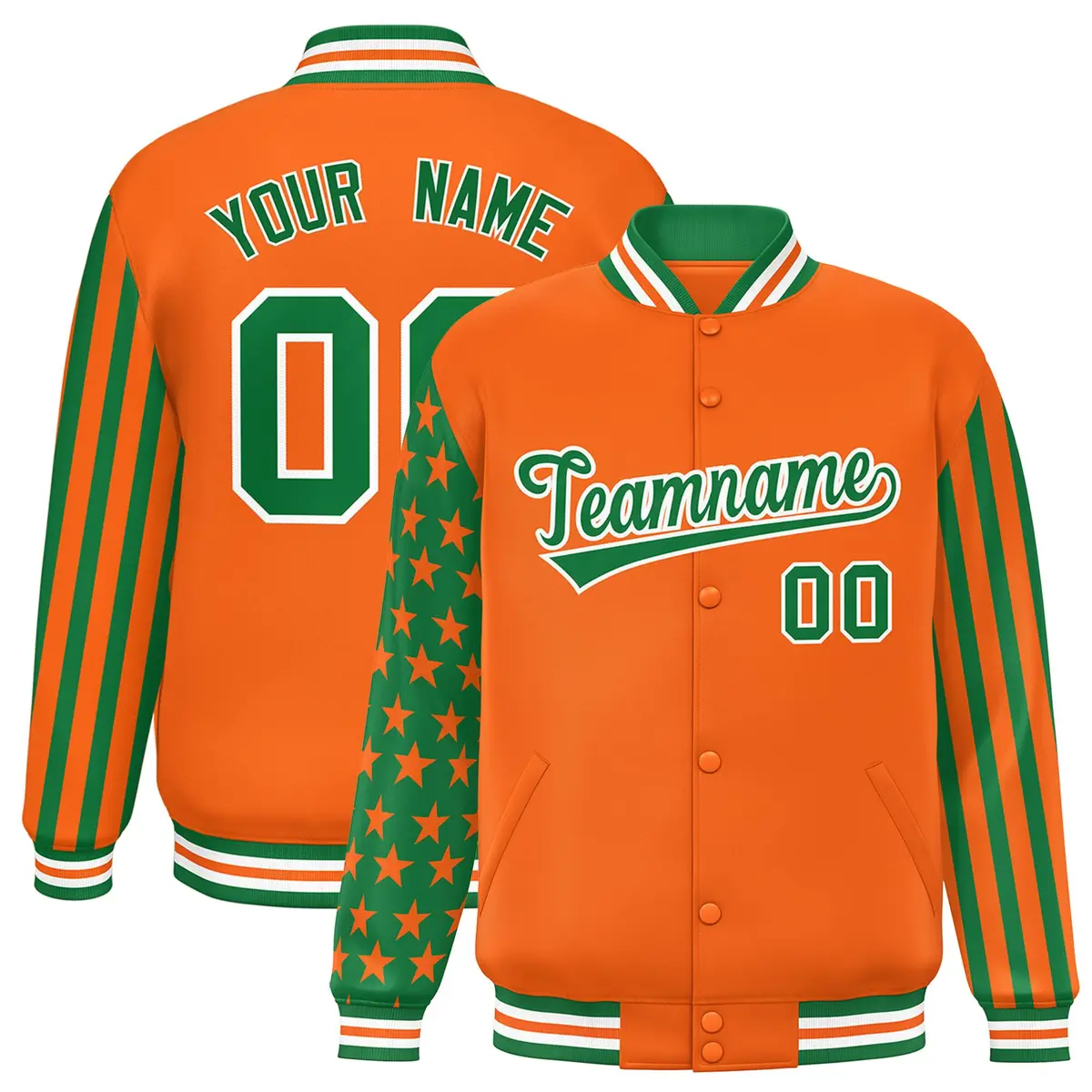Orange Kelly Green American Flag Varsity Raglan Letterman Bomber Jacket
