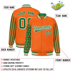 Orange Kelly Green American Flag Varsity Raglan Letterman Bomber Jacket 2