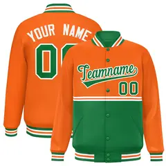 Orange Kelly Green Color Block Varsity Letterman Jacket 1