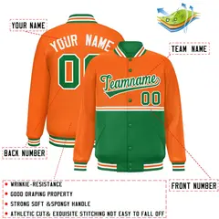Orange Kelly Green Color Block Varsity Letterman Jacket 2