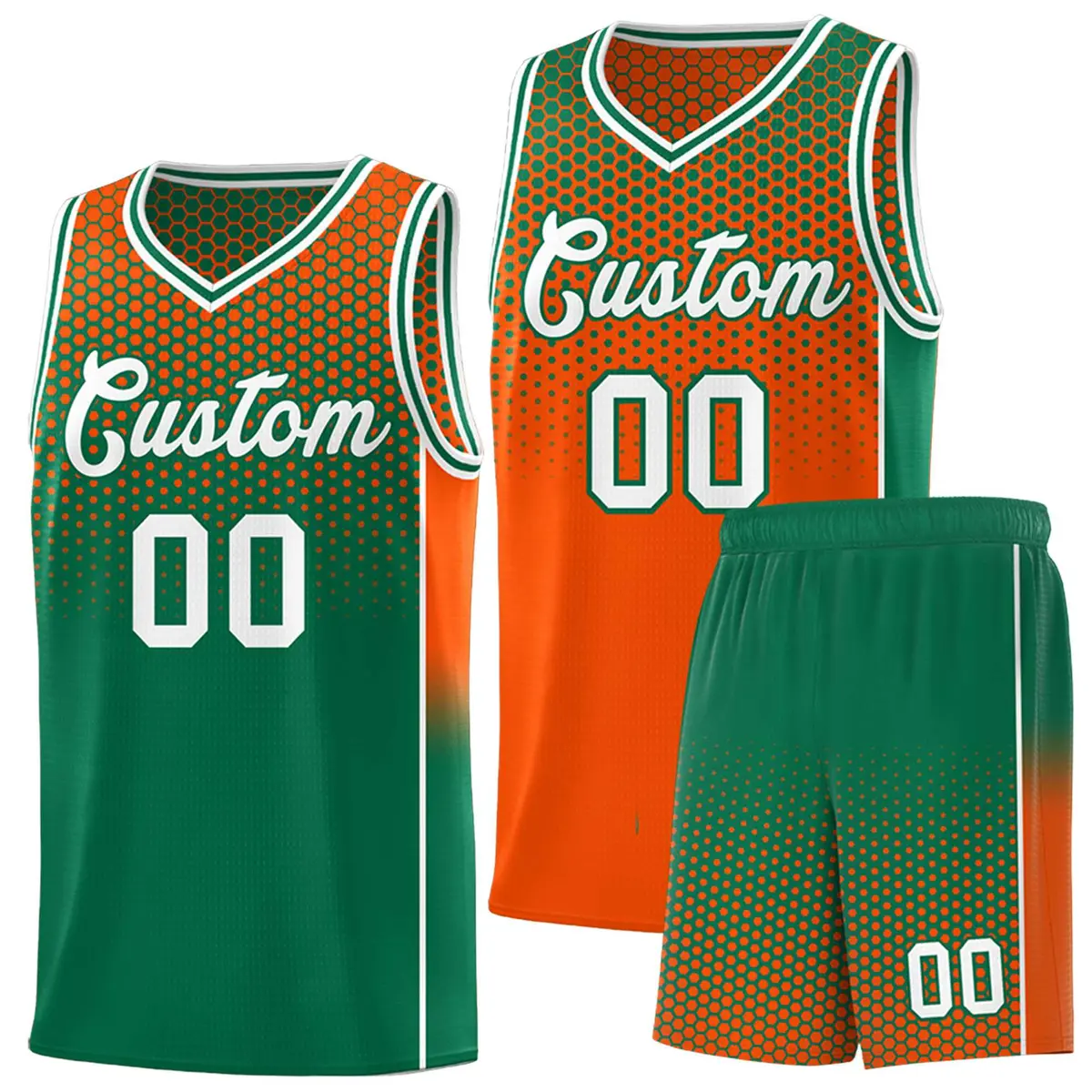 Orange Kelly Green Dot Pattern Reversible Gradient Basketball Jersey Kits