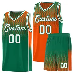 Orange Kelly Green Dot Pattern Reversible Gradient Basketball Jersey Kits