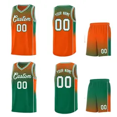 Orange Kelly Green Dot Pattern Reversible Gradient Basketball Jersey Kits 2