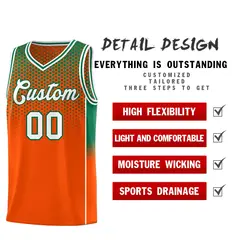 Orange Kelly Green Dot Pattern Reversible Gradient Basketball Jersey Kits 3