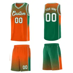 Orange Kelly Green Dot Pattern Reversible Gradient Basketball Jersey Kits 5