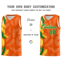 Orange Kelly Green Feather Series Graffiti Pattern Basketball Jersey 3