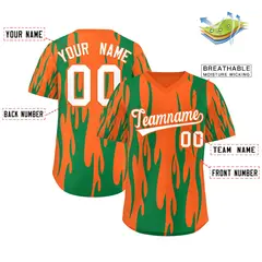 Orange Kelly Green Flame Pattern Pullover Baseball Jersey 2