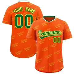 Orange Kelly Green Full Button Graffiti Text Baseball Jersey
