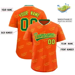 Orange Kelly Green Full Button Graffiti Text Baseball Jersey 2