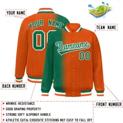 Orange Kelly Green Gradient Pinstripe Varsity Full-Snap Baseball Jacket 2