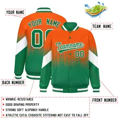 Orange Kelly Green Gradient Polka Dot Varsity Full-Snap Letterman Baseball Jacket 2