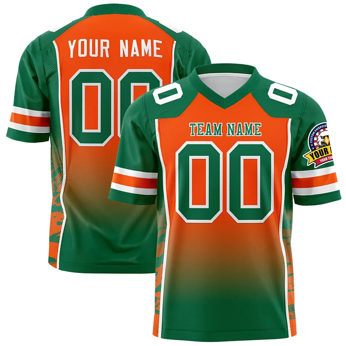 Orange Kelly Green Gradient Side Pattern Football Jersey