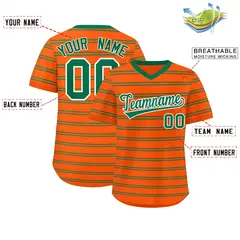 Orange Kelly Green Horizontal Stripe Pullover Baseball Jersey 2