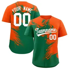 Orange Kelly Green Ink Pattern Authentic Baseball Jersey 1