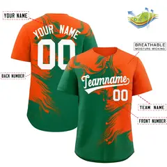 Orange Kelly Green Ink Pattern Authentic Baseball Jersey 2