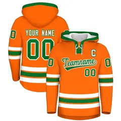 Orange Kelly Green Lace-Up Neck Hockey Hoodie Classic Style 1