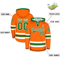 Orange Kelly Green Lace-Up Neck Hockey Hoodie Classic Style 2