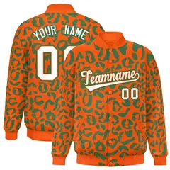 Orange Kelly Green Leopard Graffiti Varsity Letterman Jacket