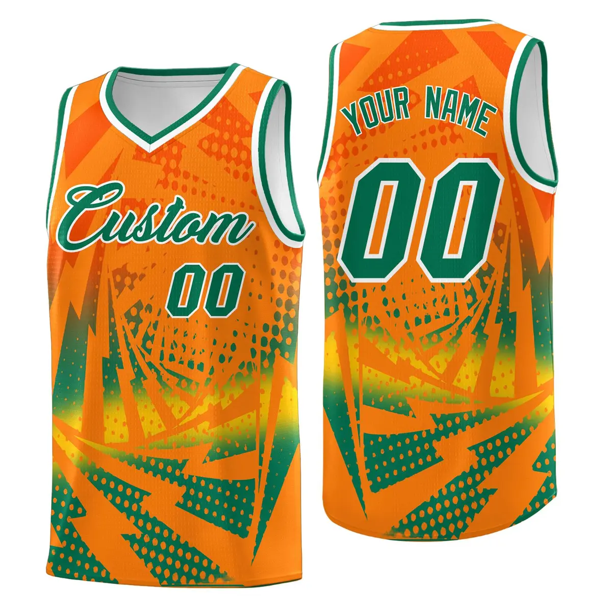Orange Kelly Green Lightning Halftone Dot Basketball Jersey
