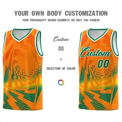 Orange Kelly Green Lightning Halftone Dot Basketball Jersey 3